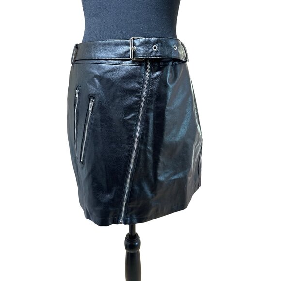 NWT Windsor Faux Black Leather Mini Skirt Zippers Goth Biker Chic Dark Women S - Picture 2 of 8